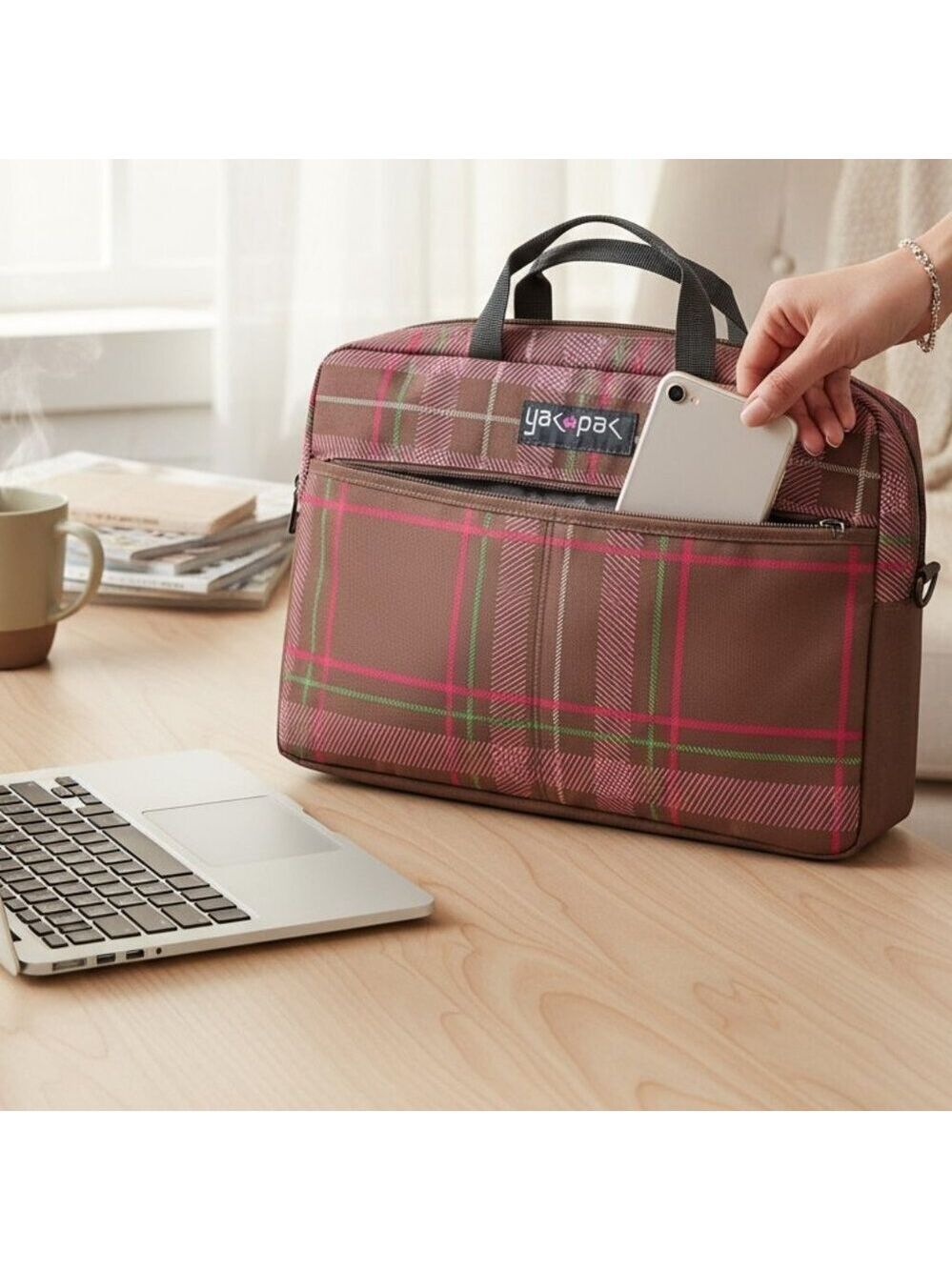 Vintage Yak Pak Plaid Laptop Case Bag Padded Pink Brown 90s Y2K Retro PC Sleeve